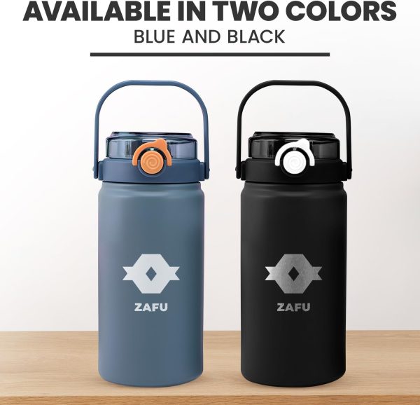 بطری آب ZAFU 1.2L Large Capacity Thermos Bottle w/Straw, Stainless Steel Vacuum Flask Insulated Water Bottle with Straw, with Handle, Vacuum Water Bottle For Hot Cold Drinks, Thermos Cup (Black) - تصویر 3