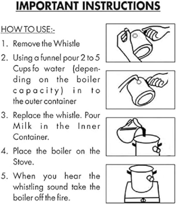 شیرجوش Stainless steel milk pot | milk pot cookware | milk pot double bottom with whistle silver milk pot with lid (2.0 Liters) - تصویر 6