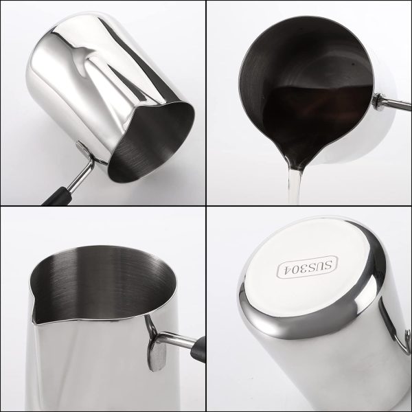 شیرجوش Set of 2 Milk Butter Warmer Pot, 12oz/22oz Turkish Coffee Pot, Stovetop Chocolate Melting Pan, Cezve Ibrik Briki Greek Arabic Coffee Maker for Maple Syrup, Sauce Heating, 18/8 Stainless Steel - تصویر 5