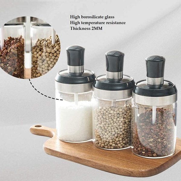 سرویس ادویه جات Glass Spice Jars Seasoning & Condiment bottle, Combination Spoon and Lid Design, Salt Sugar and ketchup Canning Jar for Home and Kitchen 9.5OZ,250ML (Spice Jars Set of 3) - تصویر 5