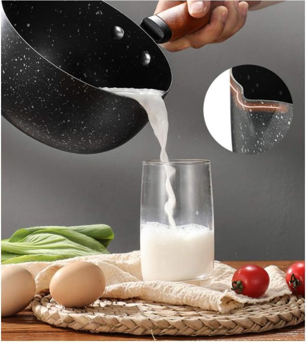 شیرجوش Butter Warmer Non-Stick Coating Yukihira Saucepan, Aluminum Alloy Stainless Steel Saucepan Milk Sauce Pan Wooden Handle - تصویر 5