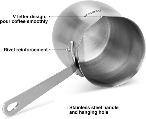 شیرجوش Fissman Stainless Steel Coffee Pot 680ml with Induction Bottom, Turkish Coffee Pot, Butter Cocoa Milk Warmer, Sauce Maker with Spout, Ibrik Cezve Briki Compatible with Gas, Electric, Glass-Ceramic - تصویر 8