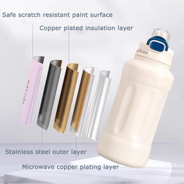 بطری آب Insulated Water Bottle 800ml Sports Flask VacuumLock Catch Water Bottle Leak Free Metal Water Bottle Flip Top for Work, Travel, Cycling and Running (White) - تصویر 7