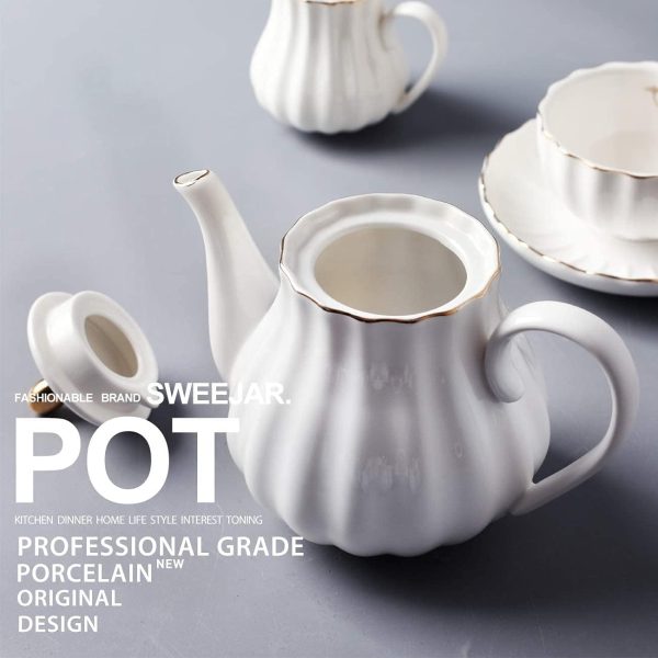 قوری سرامیکی  Angju Royal Teapot, Ceramic Tea Pot with Removable Stainless Steel Infuser, Blooming & Loose Leaf Teapot - 850ml (white) - تصویر 5