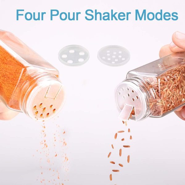 سرویس ادویه جات MONICA 14 Glass Spice Jars with w/2 Types of Spice Labels.4oz Empty Square Spice Bottles,Three kinds of Shaker Lids and Airtight Metal Caps-White Paint Pen and Silicone Collapsible Funnel Included - تصویر 5