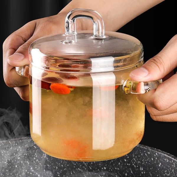 قابلمه UPKOCH Clear Glass Cooking Pot Saucepan: Heat- Resistant Glass Stew Pot with Lid Small Stovetop Pot Glass Cookware for Milk Pasta Noodles Soup 700ml - تصویر 7