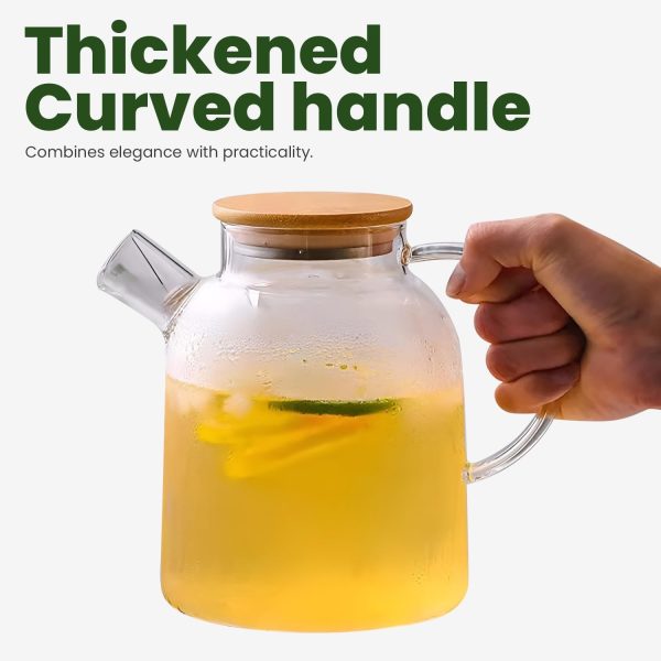قوری شیشه ای BBAVATAR 1.8L Clear Glass Teapot Heat Resistant Borosilicate Stovetop Microwave Safe Tea Pot with Removable Bamboo Lid & Wide Handle - Hot/Cold Filter Spout for Loose Leaf Tea & Blooming Tea - تصویر 4