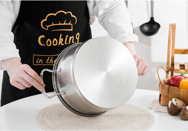 قابلمه Stainless Steel Stockpot Cooking Pot with Glass Lid, Thickened Bottom Stainless Steel, Pasta Pot Soup Pot for Cooking - تصویر 4
