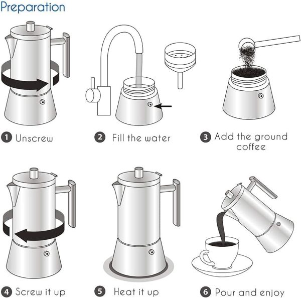 قهوه جوش Easyworkz Pedro Stovetop Espresso Maker Stainless Steel Italian Coffee Machine Maker 6Cup 300ml Induction Moka Pot - تصویر 4