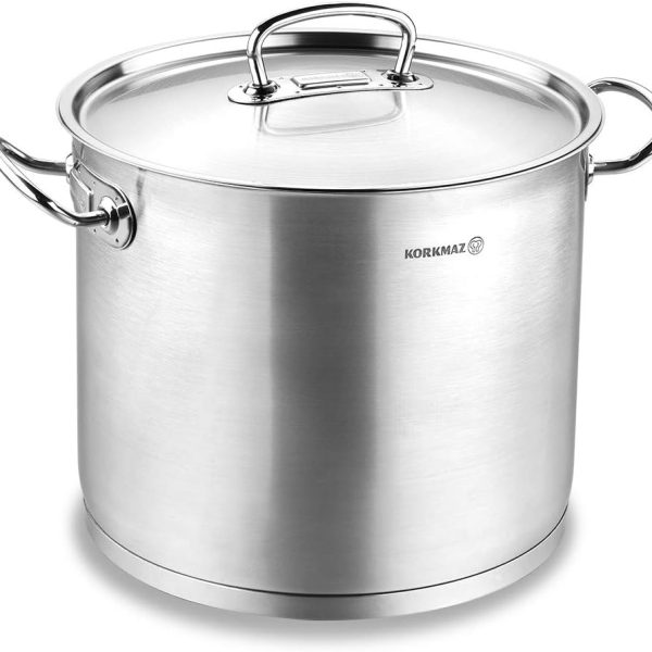 قابلمه Korkmaz Stainless Steel Stockpot with Lid and Handles, Silver 15 Quart A1167
