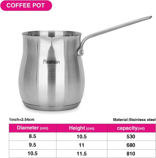شیرجوش Fissman Stainless Steel Coffee Pot 680ml with Induction Bottom, Turkish Coffee Pot, Butter Cocoa Milk Warmer, Sauce Maker with Spout, Ibrik Cezve Briki Compatible with Gas, Electric, Glass-Ceramic - تصویر 6