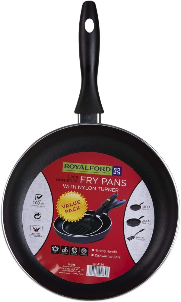 سرویس ماهی تابه Royalford 3 Pieces Fry Pan Set, Black, Stainless Steel/Nylon - تصویر 6