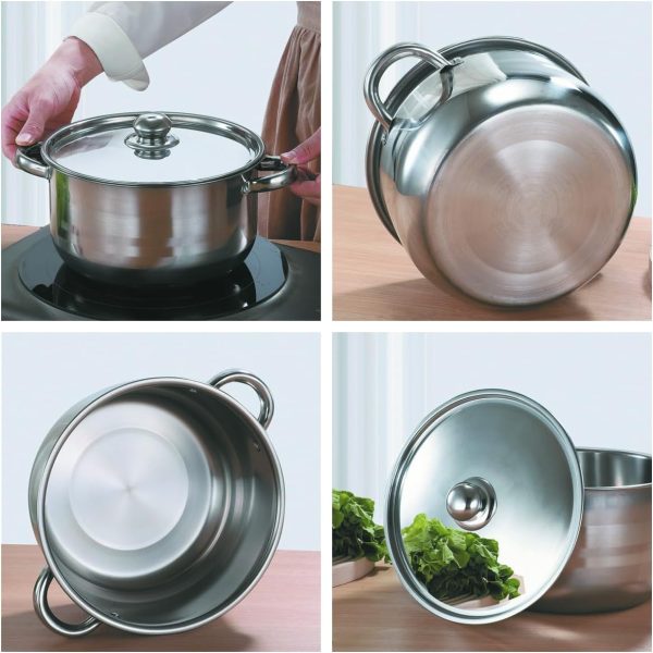 سرویس قابلمه Stainless Steel 10Pcs Cookware Set|With Stainless Steel Handle Stew Pots With Lids|Gas,Stoves Compatible,Induction Pots (Stainless Steel Lid) - تصویر 4