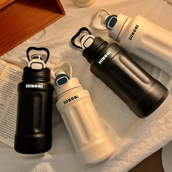 بطری آب Insulated Water Bottle 800ml Sports Flask VacuumLock Catch Water Bottle Leak Free Metal Water Bottle Flip Top for Work, Travel, Cycling and Running (White) - تصویر 6