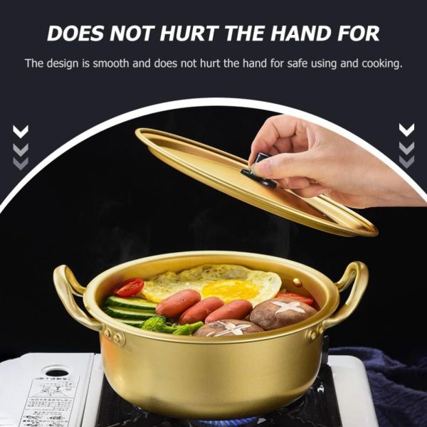 قابلمه 1 Set Korean Cooking Ramen Pot, with 1pair Lid Spoon and Chopsticks, Double Handle Korean Ramen Noodle Pot Korean Stockpots (6inch/ 16cm) - تصویر 6
