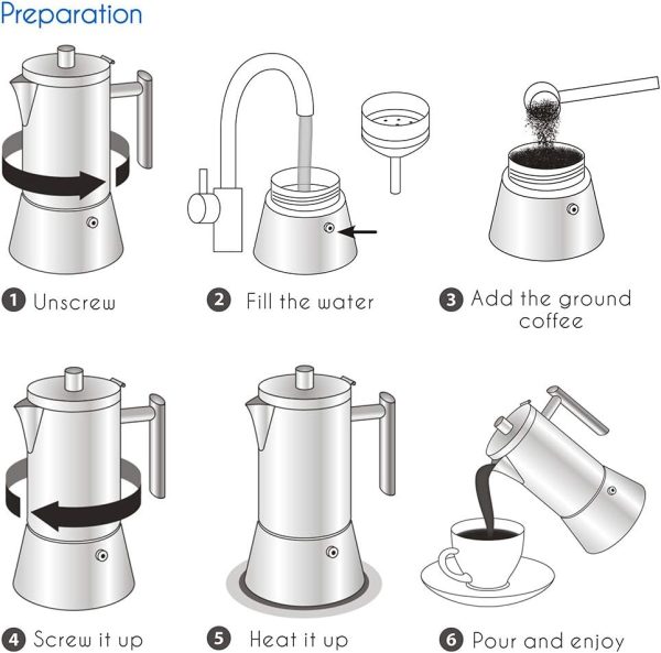 قهوه جوش Easyworkz Diego Stovetop Espresso Maker Stainless Steel Italian Coffee Machine Maker 10-12Cup 520ml Induction Moka Pot - تصویر 7
