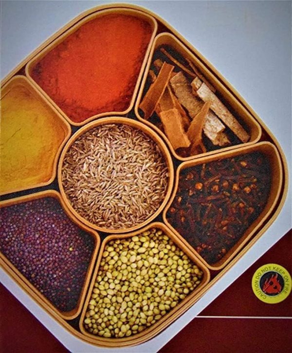 سرویس ادویه جات NOG Masala Boxes For Kitchen Plastic Square 7 Sections Multipurpose Masala Rangoli Dabba Box Set, Spice Box Set Spice Jars and Organizer Spice and Seasoning Set - Brown (Masala Box Plastic - 7 in 1) - تصویر 5