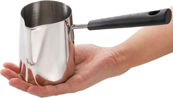 شیرجوش Set of 2 Milk Butter Warmer Pot, 12oz/22oz Turkish Coffee Pot, Stovetop Chocolate Melting Pan, Cezve Ibrik Briki Greek Arabic Coffee Maker for Maple Syrup, Sauce Heating, 18/8 Stainless Steel - تصویر 7