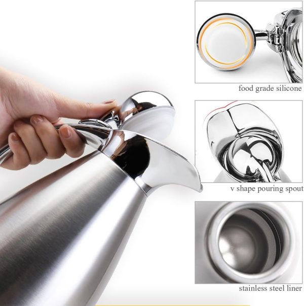 فلاسک Bonnoces 68 Oz Stainless Steel Thermal Carafe - Double Walled Vacuum Insulated Thermos/Carafe with Lid - Coffee/Tea Carafe Heat & Cold Retention - 2 Liter (Green) - تصویر 7