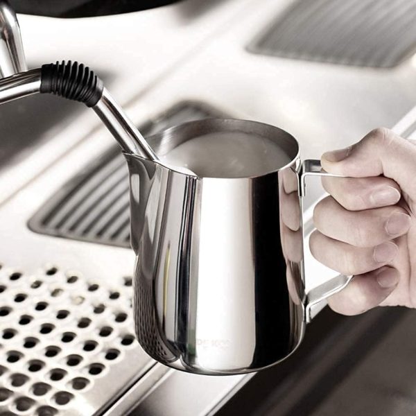 شیرجوش SKY-TOUCH Stainless Steel 900ml Milk Frothing Pitcher Measurements on Both Sides Inside Plus eBook & Microfiber Cloth Perfect for Espresso Machines Milk Frothers Latte Art, Silver - تصویر 7