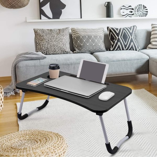 پایه لپ تاپ SKY-TOUCH Portable Folding Laptop Desk for Bed，With iPad and Cup Holder Adjustable Lap Tray Notebook Stand， Foldable Non-Slip Legs Reading Table Tray for working，studying，camping 60x40x28cm Black - تصویر 9