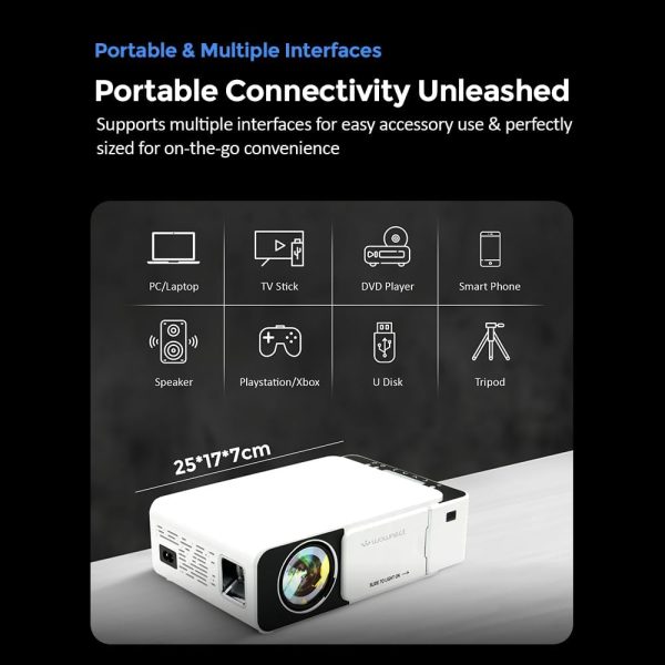پروژکتور Wownect T5 Mini Projector 100 ANSI Lumens Portable Outdoor Movie Projector with 170" Screen Supported - تصویر 7