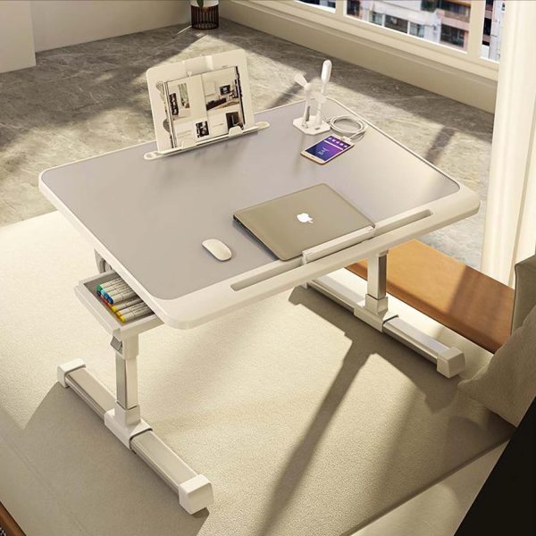 میز لپ تاپ Bed Desk for Laptop, Adjustable Height Computer Desk, Portable No-Slip Laptop Bed Tray Table, Dormitory Study Desk with Drawers, Bookshelves, USB Interface - تصویر 9