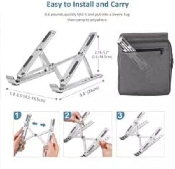 پایه لپ تاپ Adjustable Laptop Stand, Portable Aluminium Laptop Riser Laptop Holder for Desk, Foldable Ventilated Cooling Computer Support Stand for Apple MacBook Pro/Air, HP, Sony, Dell, Notebook Stand and more - تصویر 9