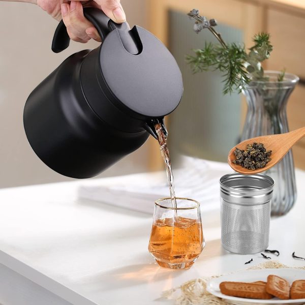 فلاسک Tea Pot with Temperature Display and Strainers, Stainless Steel Flasks for Hot Drinks, Coffee, Tea, Beverage, 800ML (Black) - تصویر 9