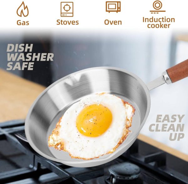 ماهی تابه Egg Pan, Mini Nonstick Egg and Omelet Pan, Stainless Steel Small Frying Pan Skillet, Multipurpose Pan with Wooden Handle, Cookware Designed for Eggs Pancakes, Dishwasher Safe (16CM) - تصویر 8