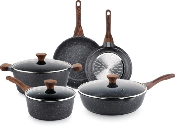 سرویس قابلمه SENSARTE Cookware Set, 8-Piece Pots and Pans with Lid, Stay-Cool Handle, Induction Compatible Healthy Granite Kitchen Cookware Set with Swiss nonstick Coating, PFOA free - تصویر 11