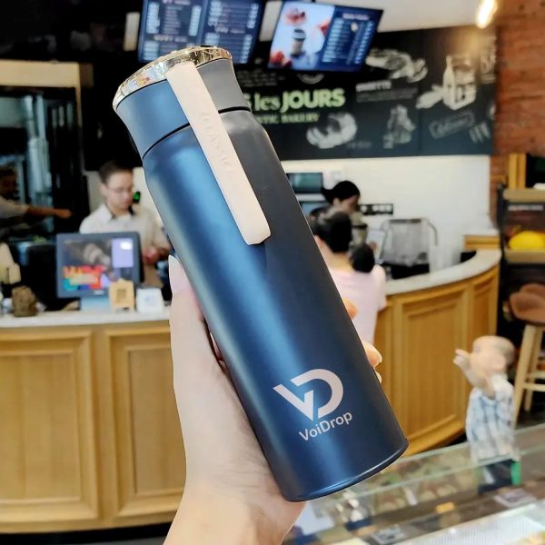 بطری آب VOIDROP-Small Insulated Water Bottle16OZ 450ML- Stainless Steel Water Bottle With Golden Lid-Water Bottle With Silicon Strap-Hydrate Water Bottle-Tumbler Water Bottle (CHARCOAL BLACK) - تصویر 6