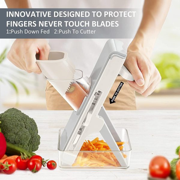 رنده AMERTEER Kitchen Mandoline Chopper - Vegetable Slicer for Effortless Cutting, Multi Veggie Food Julienne, Dicer, French Fry, Stainless Steel Blades, Precision Slicing and Dicing - تصویر 8