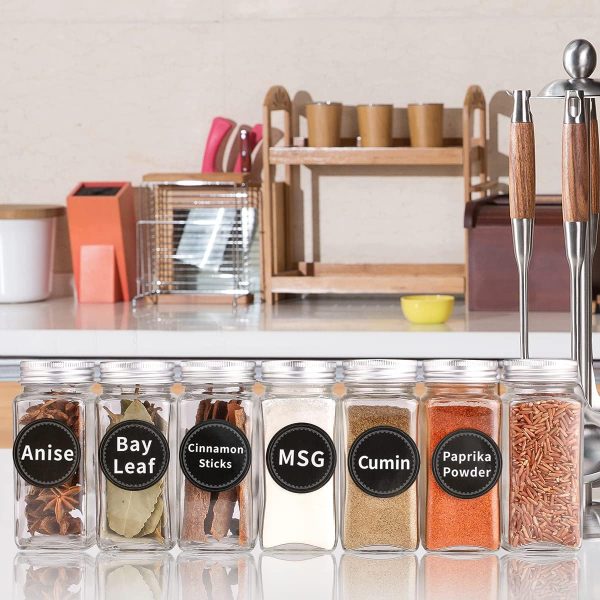 سرویس ادویه جات MONICA 14 Glass Spice Jars with w/2 Types of Spice Labels.4oz Empty Square Spice Bottles,Three kinds of Shaker Lids and Airtight Metal Caps-White Paint Pen and Silicone Collapsible Funnel Included - تصویر 7