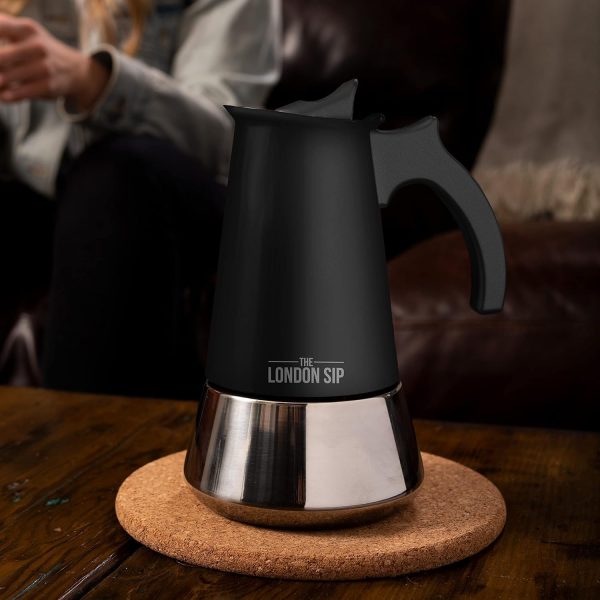 قهوه جوش London Sip Stainless Steel Stove-Top Espresso Maker Coffee Pot Italian Moka Percolator, Matte Black, 6 Cup - تصویر 7