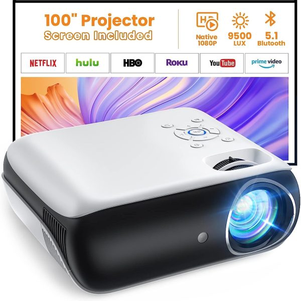 پروژکتور HAPPRUN Projector, Native 1080P Bluetooth Projector with 100''Screen