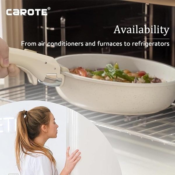 سرویس  قابلمه CAROTE 8pcs Pots and Pans Set, Nonstick Cookware Set Detachable Handle, Induction Kitchen Cookware Sets Non Stick with Removable Handle - تصویر 5