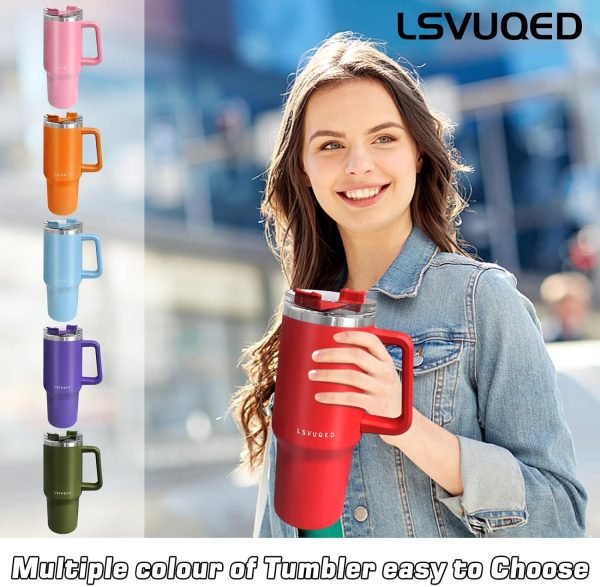 بطری آب LSVUQED 1200ML Thermos,Insulated Reusable Stainless Steel Travel Mug Keeps Drinks Insulation up to 12 Hours, Leakproof Bottle for Water, Tea or Coffee and More.（Deep red） - تصویر 3