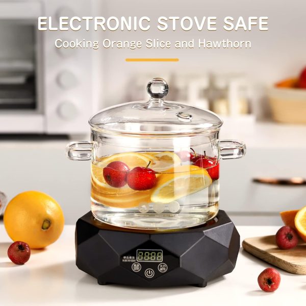 قابلمه Small Glass Saucepan with Cover - ZDZDZ 1600ML/54oz Thick Glass Cookware Set,Clear Stovetop Cooking Pot - Safe for Pasta Noodle, Soup, Milk - تصویر 4