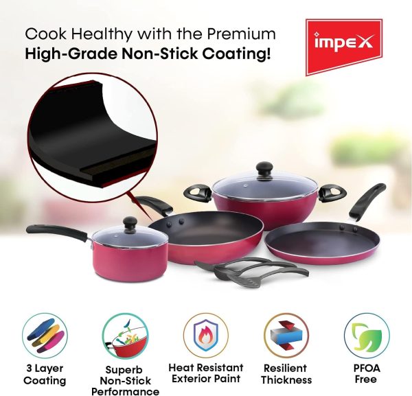سرویس قابلمه   Roll over image to zoom in Impex Kuk9 Nonstick Cookware 9 pieces Set - تصویر 4