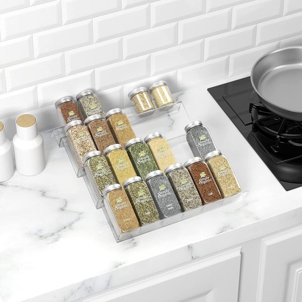 سرویس ادویه جات U-HOOME Spice Drawer Organizer Insert for Kitchen Cabinets,Expandable Spice Jar Rack Holder Tray, 4 Slanted Tiers for Garlic, Salt, Pepper Spice Jars, Seasonings (1 pack, Clear) - تصویر 7