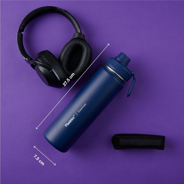 فلاسک Flaskko Insulated Sports Water Bottle - Stainless Steel Thermos, Hydro Aqua, Leakproof Flask, BPA-Free - Men, Women in & Kids - School, Office & Gym (22oz/650ml, Nightfall) - تصویر 8