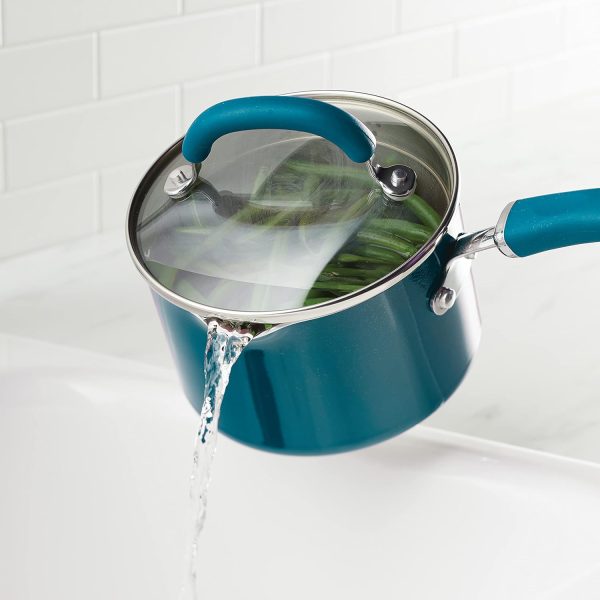 شیرجوش  Rachael Ray 12020 Create Delicious Nonstick Sauce Pan/Saucepan with Straining and Lid, 3 Quart - Teal Shimmer - تصویر 7