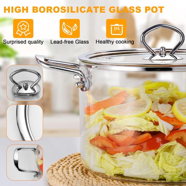 قابلمه XlavMman Big Clear Glass Pot, 3.5 Quart Glass Cooking Pot for Stove Top, Heat Resistant Glass Boiling Pot with Handles, Clear Pots and Pans Set, Glass Potpourri Pot, Glass Stock Pot with Lid - تصویر 7