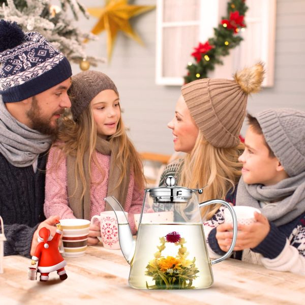 قوری شیشه ای Glass Teapot, Zpose 1200ml Teapot with Removable Loose Tea Infuser, Borosilicate Glass Tea Pot with Scale Line, Stovetop Safe Tea Kettle for Blooming Tea, Gift Box for Tea Maker - تصویر 6