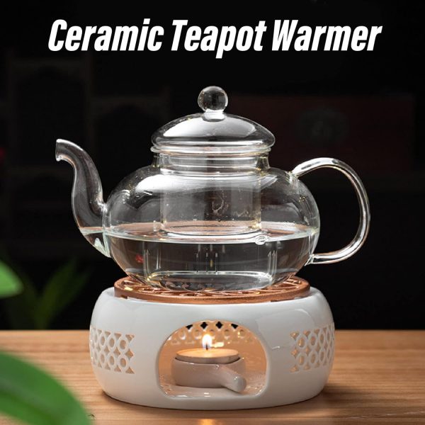 استند وارمر Ceramic Teapot Warmer, Tea Warmer for Glass Teapot, Ceramic Base Heating Tea Light Warmer, Heatproof Dish Warming Tools for Tea Kettles and Mugs, 5.8 X 2.4inch White - تصویر 7