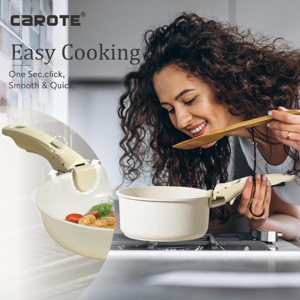 سرویس  قابلمه CAROTE 8pcs Pots and Pans Set, Nonstick Cookware Set Detachable Handle, Induction Kitchen Cookware Sets Non Stick with Removable Handle - تصویر 7