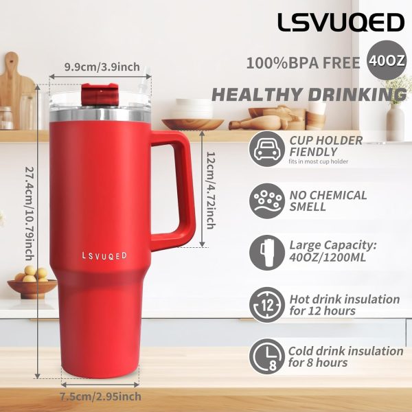 بطری آب LSVUQED 1200ML Thermos,Insulated Reusable Stainless Steel Travel Mug Keeps Drinks Insulation up to 12 Hours, Leakproof Bottle for Water, Tea or Coffee and More.（Deep red） - تصویر 6