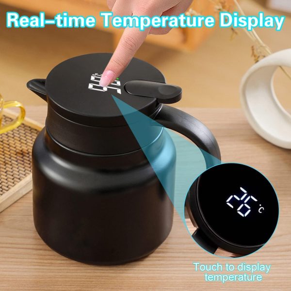 فلاسک Tea Pot with Temperature Display and Strainers, Stainless Steel Flasks for Hot Drinks, Coffee, Tea, Beverage, 800ML (Black) - تصویر 7