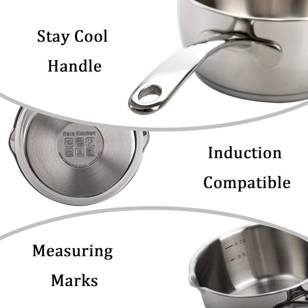 شیرجوش DEAYOU 18/10 Stainless Steel Butter Warmer Pan, 0.8-Quart Measuring Saucepan with Dual Pour Spout, Small Milk Butter Melting Pot, Induction Heavy Bottom Sauce Pan for Stove Top, Soup, Chocolate, 25OZ - تصویر 7